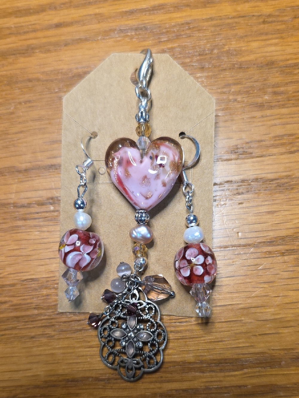 Handmade Pink Murano Glass Pendant and Bead Earring Set